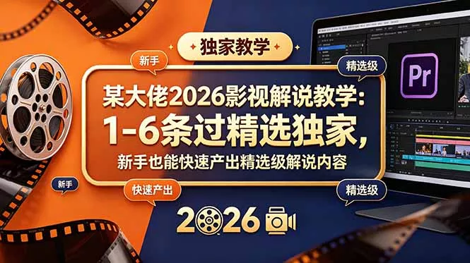 某大佬2026影视解说教学：1-6条过精选独家，新手也能快速产出精选级解说内容 一点学习助手-零基础自学教程-副业项目-兴趣学习-网盘拉新平台-英语启蒙项目资源网