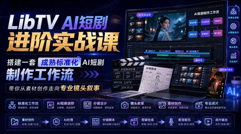 LibTV AI短剧进阶实战课，搭建一套成熟标准化AI短剧制作工作流，带你从素材创作走向专业镜头叙事 一点学习助手-零基础自学教程-副业项目-兴趣学习-网盘拉新平台-英语启蒙项目资源网