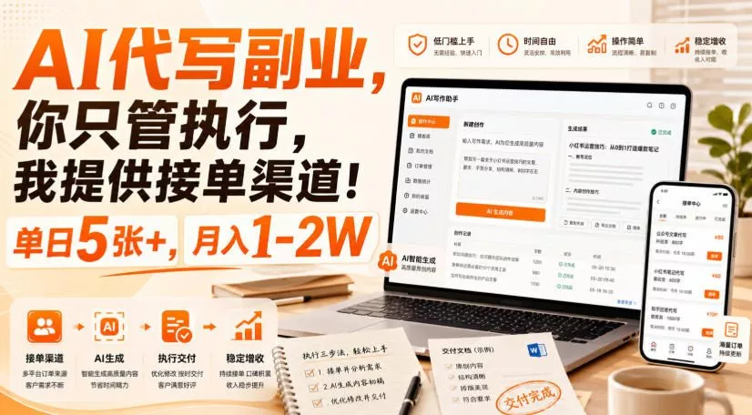 AI代写副业，你只管执行，我提供接单渠道！单日5张+，月入1-2W【揭秘】 一点学习助手-零基础自学教程-副业项目-兴趣学习-网盘拉新平台-英语启蒙项目资源网