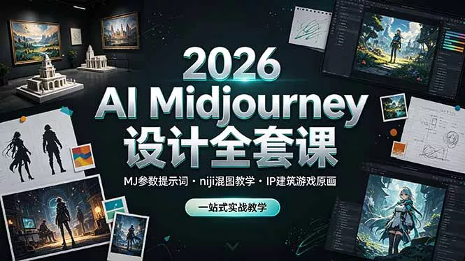 2026 AI Midjourney设计全套课，MJ参数提示词niji混图教学，IP建筑游戏原画一站式实战教学 一点学习助手-零基础自学教程-副业项目-兴趣学习-网盘拉新平台-英语启蒙项目资源网