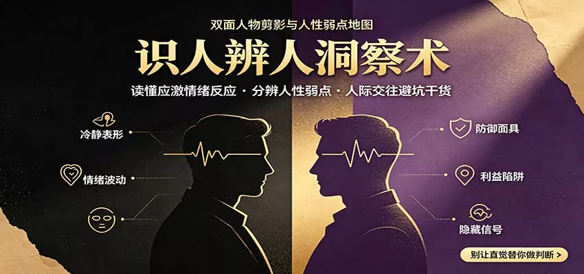 识人辨人终极心法：读懂应激情绪反应，分辨人性弱点，人际交往避坑干货 一点学习助手-零基础自学教程-副业项目-兴趣学习-网盘拉新平台-英语启蒙项目资源网