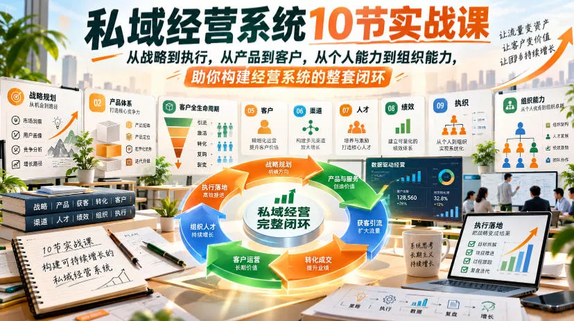 私域经营系统10节实战课，从战略到执行，从产品到客户，从个人能力到组织能力，助你构建经营系统的整套闭环 一点学习助手-零基础自学教程-副业项目-兴趣学习-网盘拉新平台-英语启蒙项目资源网