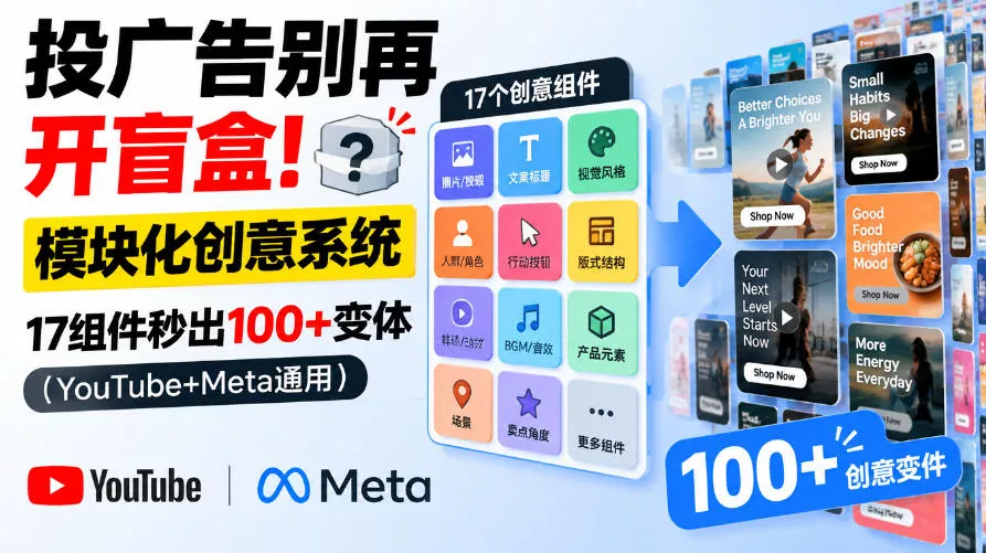 投广告别再开盲盒！模块化创意系统，17组件秒出100+变体(YouTube+Meta通用)【原创双语字幕】 一点学习助手-零基础自学教程-副业项目-兴趣学习-网盘拉新平台-英语启蒙项目资源网