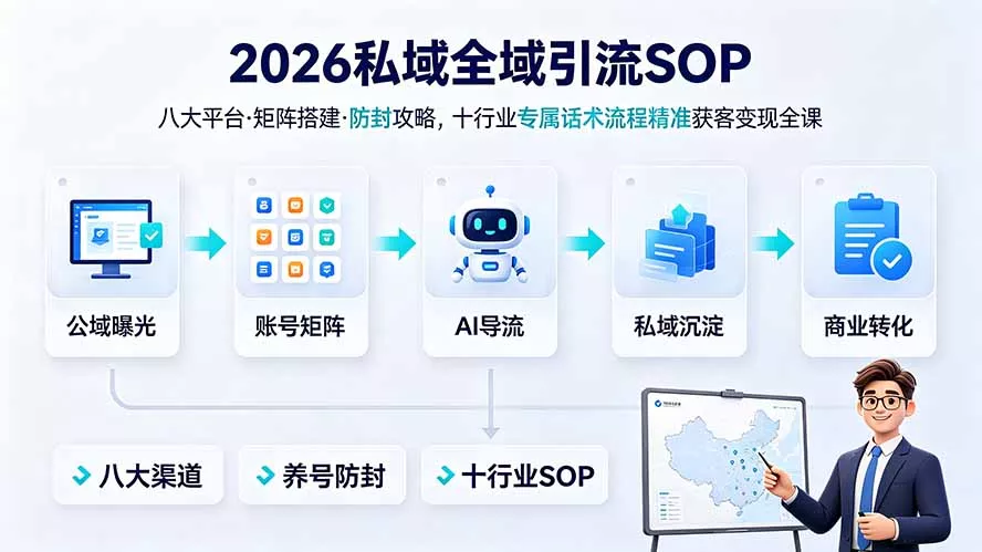 2026私域全域引流SOP｜八大平台·矩阵搭建·防封攻略，十行业专属话术流程精准获客变现全课 一点学习助手-零基础自学教程-副业项目-兴趣学习-网盘拉新平台-英语启蒙项目资源网