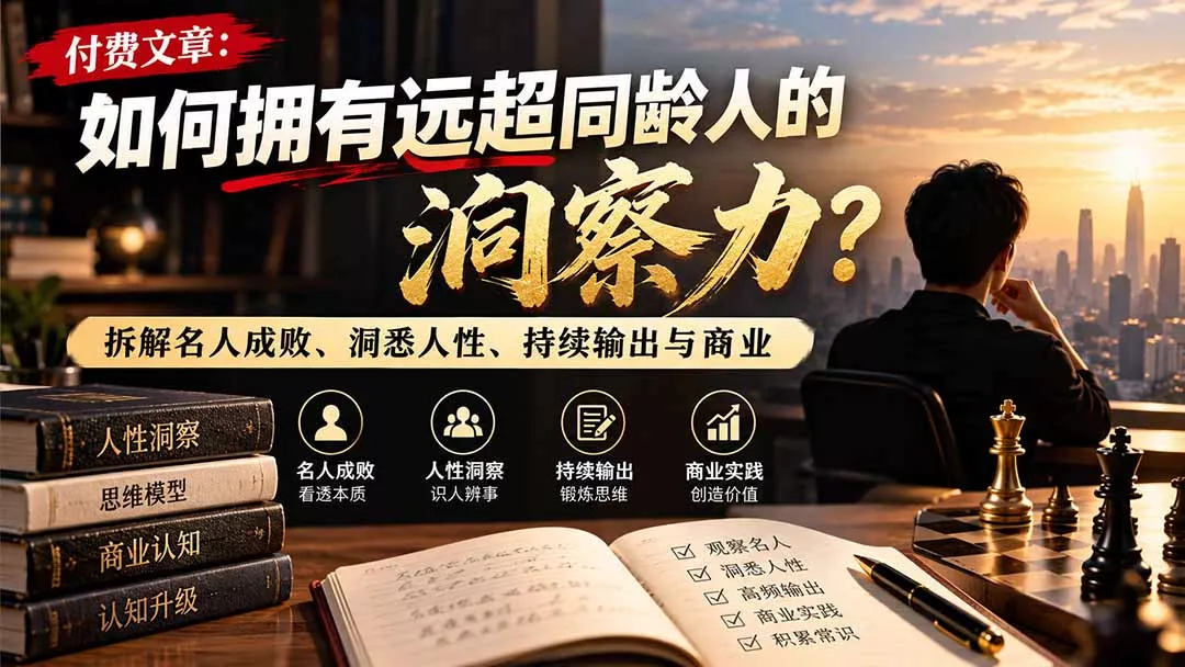 付费文章：如何拥有远超同龄人的洞察力？拆解名人成败、洞悉人性、持续输出与商业实践 一点学习助手-零基础自学教程-副业项目-兴趣学习-网盘拉新平台-英语启蒙项目资源网