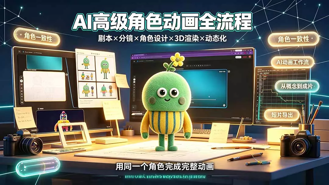 AI高级角色动画全流程：剧本×分镜×角色设计×3D渲染×动态化，从概念到成片一站式教学 一点学习助手-零基础自学教程-副业项目-兴趣学习-网盘拉新平台-英语启蒙项目资源网