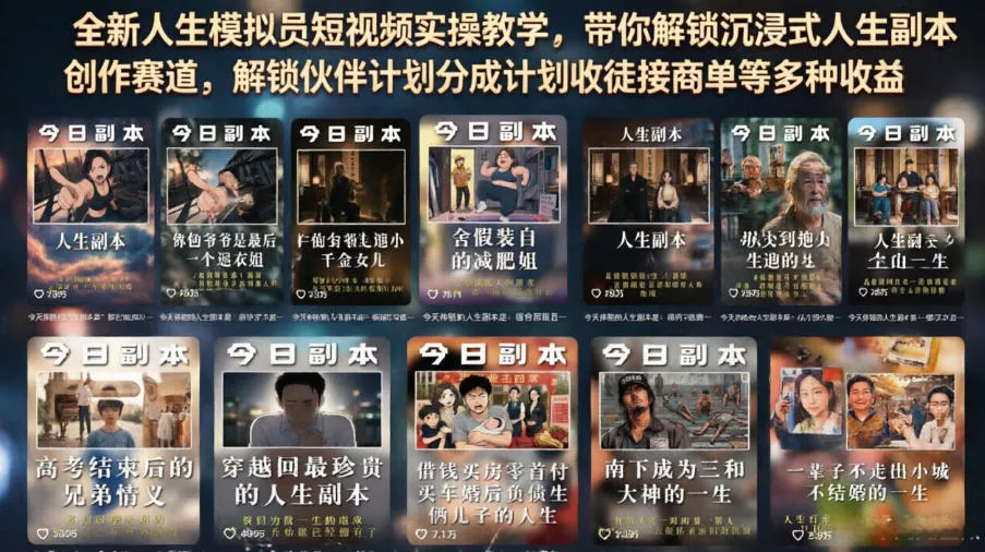 全新人生模拟员短视频实操教学，带你解锁沉浸式人生副本创作赛道，解锁伙伴计划分成计划收徒接商单等多种收益 一点学习助手-零基础自学教程-副业项目-兴趣学习-网盘拉新平台-英语启蒙项目资源网