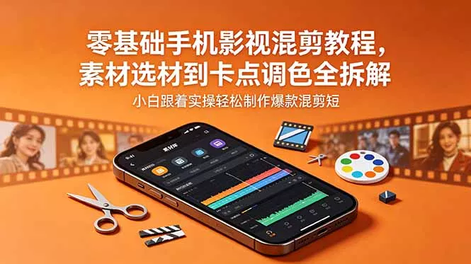 零基础手机影视混剪教程，素材选材到卡点调色全拆解，小白跟着实操轻松制作爆款混剪短片 一点学习助手-零基础自学教程-副业项目-兴趣学习项目资源网