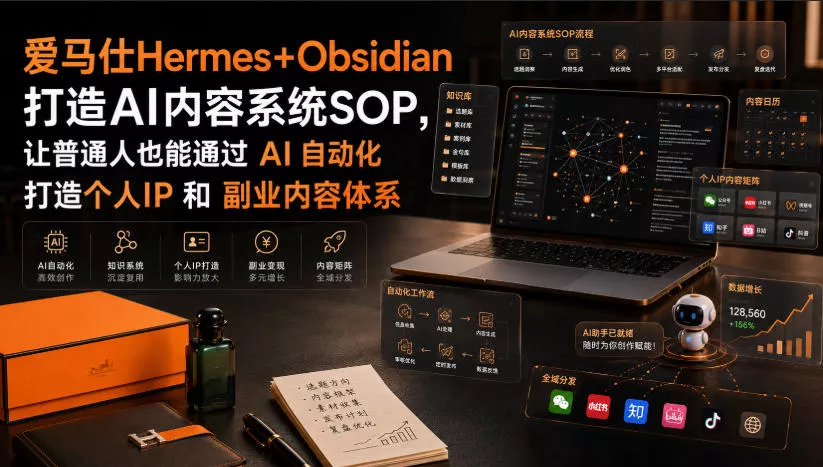 爱马仕Hermes+Obsidian打造AI内容系统SOP，让普通人也能通过 AI 自动化打造个人IP 和 副业内容体系 一点学习助手-零基础自学教程-副业项目-兴趣学习-网盘拉新平台-英语启蒙项目资源网