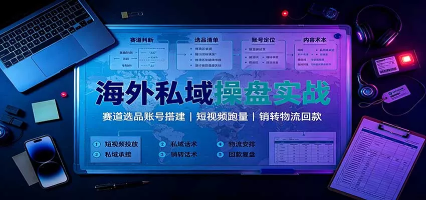 海外私域操盘实战：赛道选品账号搭建，短视频跑量，销转物流回款 一点学习助手-零基础自学教程-副业项目-兴趣学习-网盘拉新平台-英语启蒙项目资源网