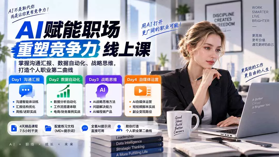 AI职场提效与第二曲线实战课-无水印：学习沟通汇报、数据工作流和战略思维，掌握AI编程做产品及自媒体运营方法 一点学习助手-零基础自学教程-副业项目-兴趣学习-网盘拉新平台-英语启蒙项目资源网