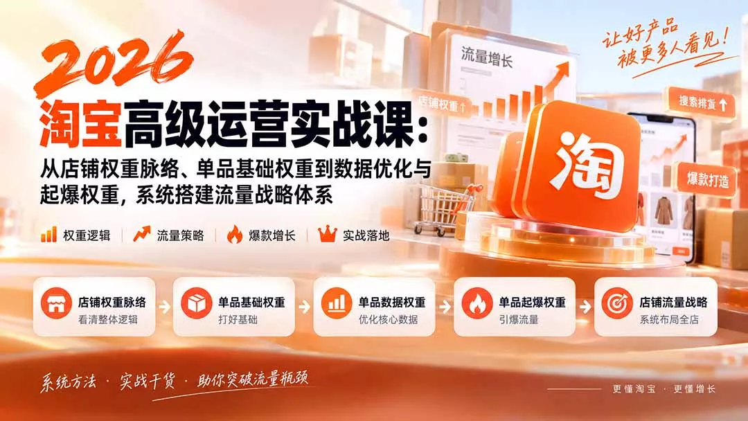 2026淘宝高级运营实战课：从店铺权重脉络、单品基础权重到数据优化与起爆权重，系统搭建流量战略体系 一点学习助手-零基础自学教程-副业项目-兴趣学习-网盘拉新平台-英语启蒙项目资源网