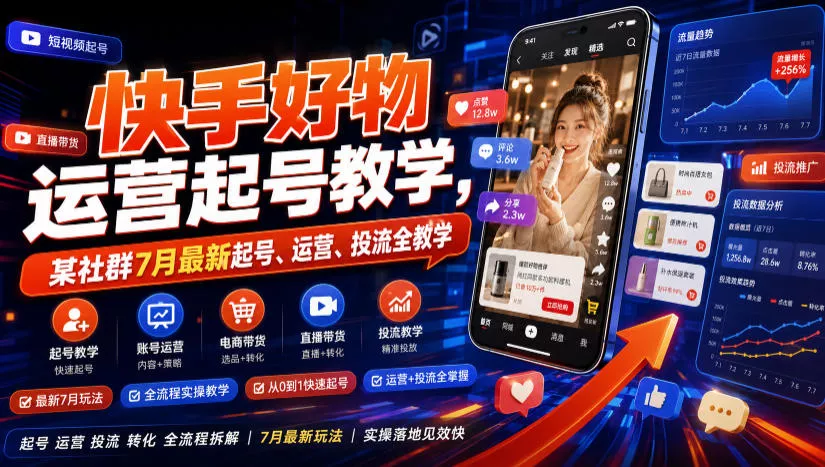 快手好物运营起号教学，某社群7月最新起号、运营、投流全教学 一点学习助手-零基础自学教程-副业项目-兴趣学习-网盘拉新平台-英语启蒙项目资源网
