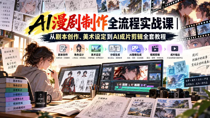 AI漫剧制作全流程实战课｜从剧本创作、美术设定到AI成片剪辑全套教程 一点学习助手-零基础自学教程-副业项目-兴趣学习-网盘拉新平台-英语启蒙项目资源网