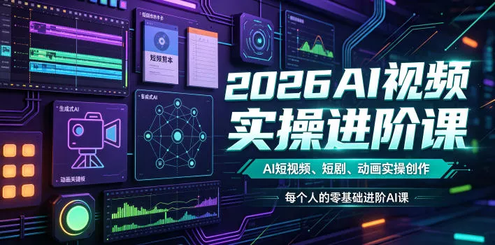 2026AI视频实操进阶课，AI短视频、短剧、动画实操创作，每个人的零基础进阶ai课(更新0825) 一点学习助手-零基础自学教程-副业项目-兴趣学习-网盘拉新平台-英语启蒙项目资源网