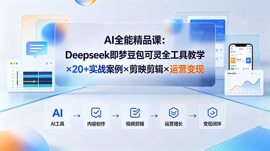 AI全能精品课：Deepseek即梦豆包可灵全工具教学×20+实战案例×剪映剪辑×运营变现 一点学习助手-零基础自学教程-副业项目-兴趣学习-网盘拉新平台-英语启蒙项目资源网