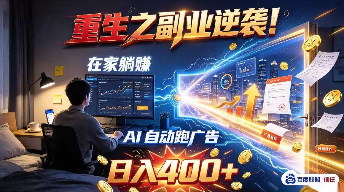 重生之副业逆袭！在家躺赚AI自动跑广告日入400+，无需人工操作【揭秘】 一点学习助手-零基础自学教程-副业项目-兴趣学习-网盘拉新平台-英语启蒙项目资源网