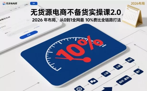 无货源电商不备货实操课2.0，2026年布局，从0到1全网最低10%费比全链路打法【更新26年7月22日】 一点学习助手-零基础自学教程-副业项目-兴趣学习-网盘拉新平台-英语启蒙项目资源网