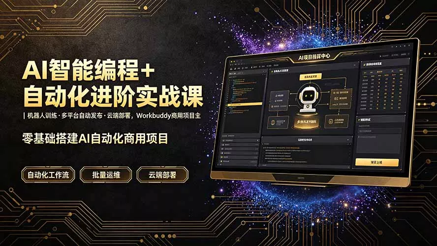 AI智能编程+自动化进阶实战课｜机器人训练·多平台自动发布·云端部署，Workbuddy商用项目全流程教学 一点学习助手-零基础自学教程-副业项目-兴趣学习-网盘拉新平台-英语启蒙项目资源网