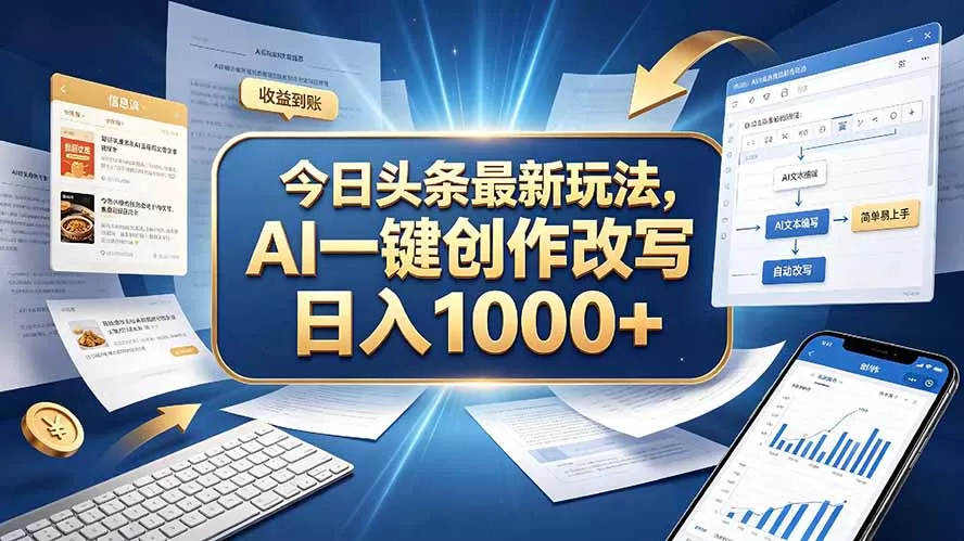 今日头条最新玩法，AI 一键创作改写，简单易上手，轻松日入 1000 + 一点学习助手-零基础自学教程-副业项目-兴趣学习-网盘拉新平台-英语启蒙项目资源网