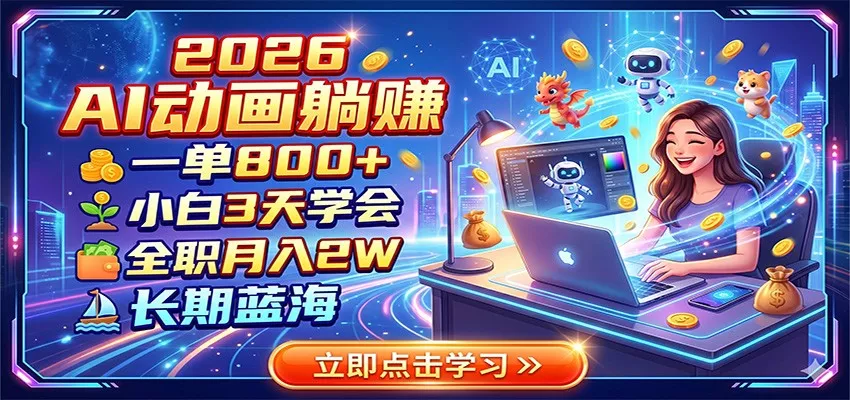 2026 AI动画躺赚：一单800+，小白3天学会，全职月入2W，长期蓝海 一点学习助手-零基础自学教程-副业项目-兴趣学习-网盘拉新平台-英语启蒙项目资源网