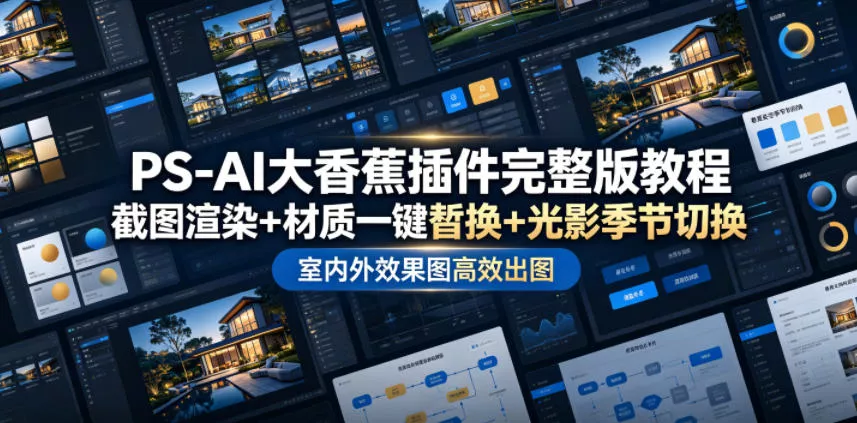 PS-AI大香蕉插件完整版教程，截图渲染+材质一键替换+光影季节切换，室内外效果图高效出图高阶课程 一点学习助手-零基础自学教程-副业项目-兴趣学习-网盘拉新平台-英语启蒙项目资源网