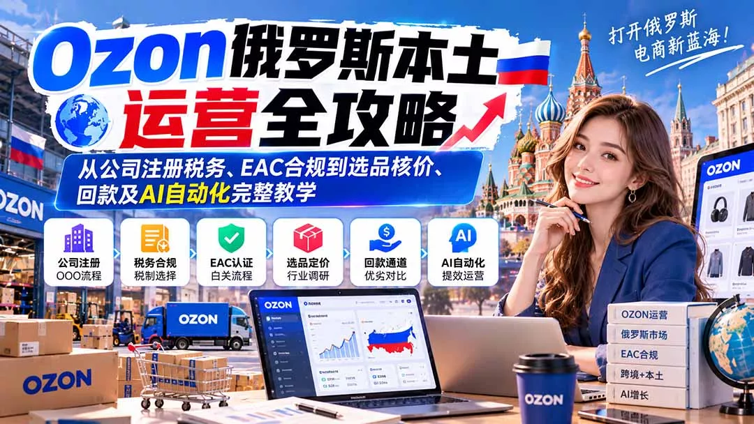 Ozon俄罗斯本土运营全攻略：从公司注册税务、EAC合规到选品核价、回款及AI自动化完整教学 一点学习助手-零基础自学教程-副业项目-兴趣学习-网盘拉新平台-英语启蒙项目资源网