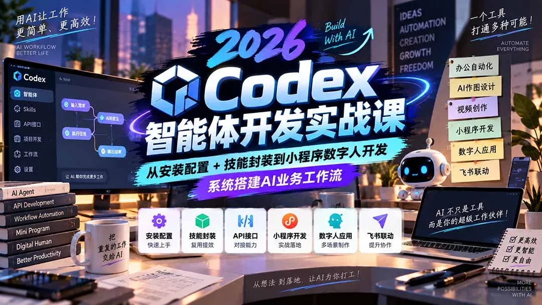 2026Codex智能体开发实战课：从安装配置+技能封装到小程序数字人开发，系统搭建AI业务工作流 一点学习助手-零基础自学教程-副业项目-兴趣学习-网盘拉新平台-英语启蒙项目资源网