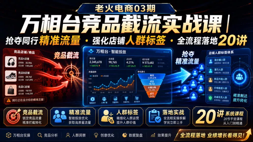 老火电商03期・万相台竞品截流实战课｜抢夺同行精准流量・强化店铺人群标签・全流程落地20讲 一点学习助手-零基础自学教程-副业项目-兴趣学习-网盘拉新平台-英语启蒙项目资源网