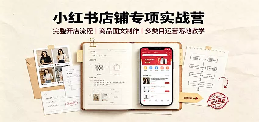小红书店铺专项实战营：完整开店流程，商品图文制作，多类目运营落地教学 一点学习助手-零基础自学教程-副业项目-兴趣学习-网盘拉新平台-英语启蒙项目资源网