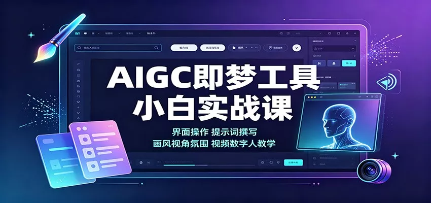AIGC即梦工具小白实战课：界面操作，提示词撰写，画风视角氛围视频数字人教学 一点学习助手-零基础自学教程-副业项目-兴趣学习-网盘拉新平台-英语启蒙项目资源网