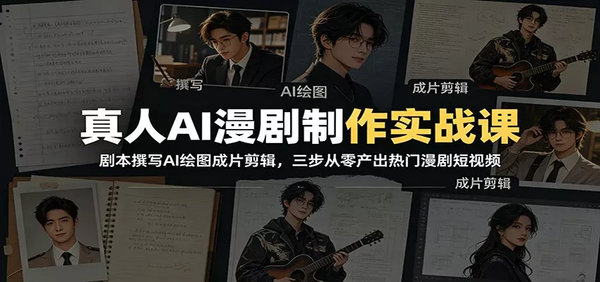 真人AI漫剧制作实战课：剧本撰写AI绘图成片剪辑，三步从零产出热门漫剧短视频 一点学习助手-零基础自学教程-副业项目-兴趣学习-网盘拉新平台-英语启蒙项目资源网