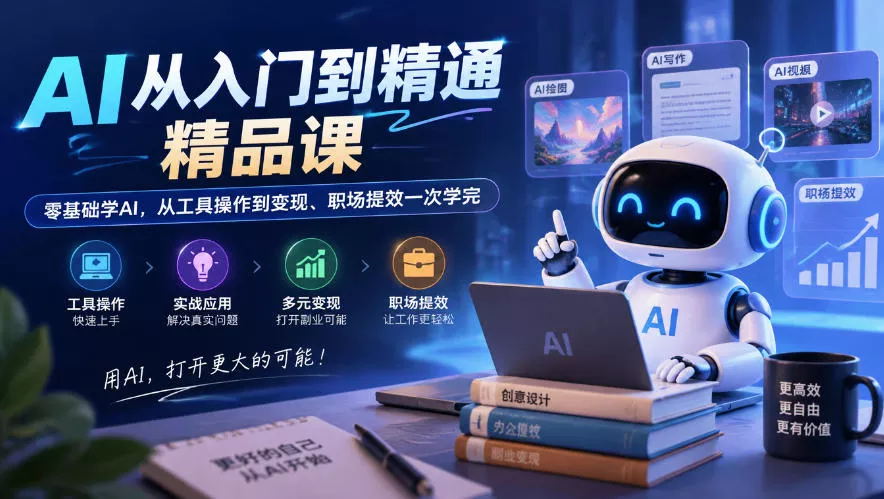AI从入门到精通精品课，零基础学AI，从工具操作到变现、职场提效一次学完 一点学习助手-零基础自学教程-副业项目-兴趣学习-网盘拉新平台-英语启蒙项目资源网