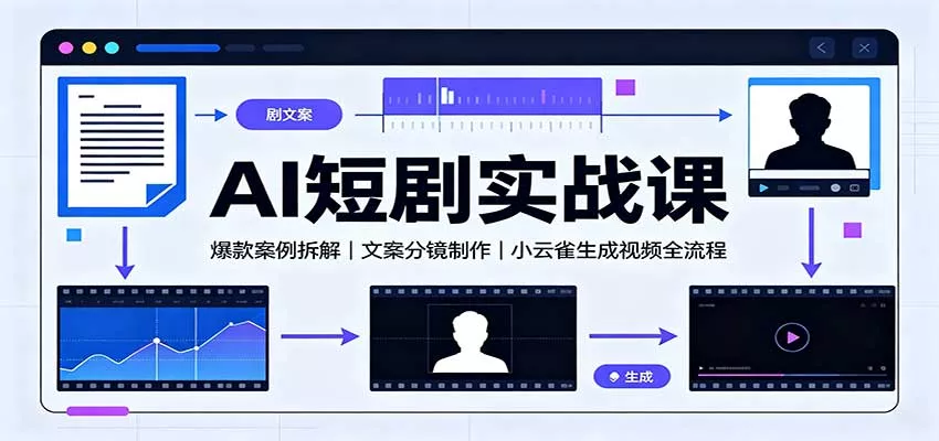AI短剧实战课：爆款案例拆解，文案分镜制作，小云雀生成视频全流程 一点学习助手-零基础自学教程-副业项目-兴趣学习-网盘拉新平台-英语启蒙项目资源网