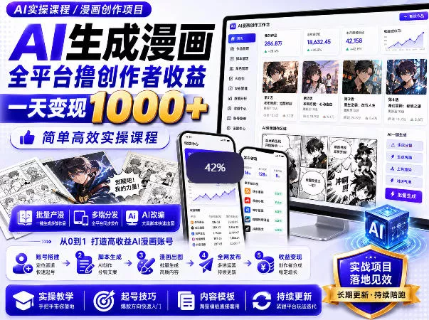 AI生成漫画全平台撸创作者收益内部课程，实操最高单日变现1k+ 一点学习助手-零基础自学教程-副业项目-兴趣学习-网盘拉新平台-英语启蒙项目资源网