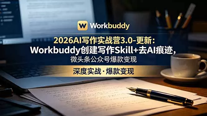 2026AI写作实战营3.0-更新：Workbuddy创建写作Skill+去AI痕迹，微头条公众号爆款变现 一点学习助手-零基础自学教程-副业项目-兴趣学习-网盘拉新平台-英语启蒙项目资源网