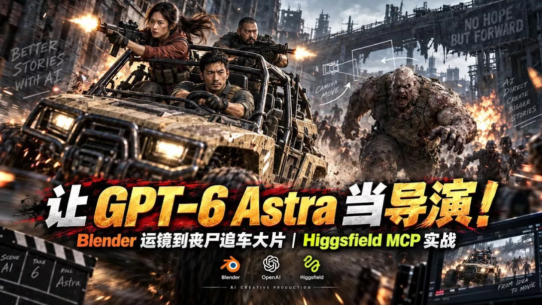 让GPT-6 Astra当导演！Blender运镜到丧尸追车大片｜Higgsfield MCP实战 一点学习助手-零基础自学教程-副业项目-兴趣学习-网盘拉新平台-英语启蒙项目资源网