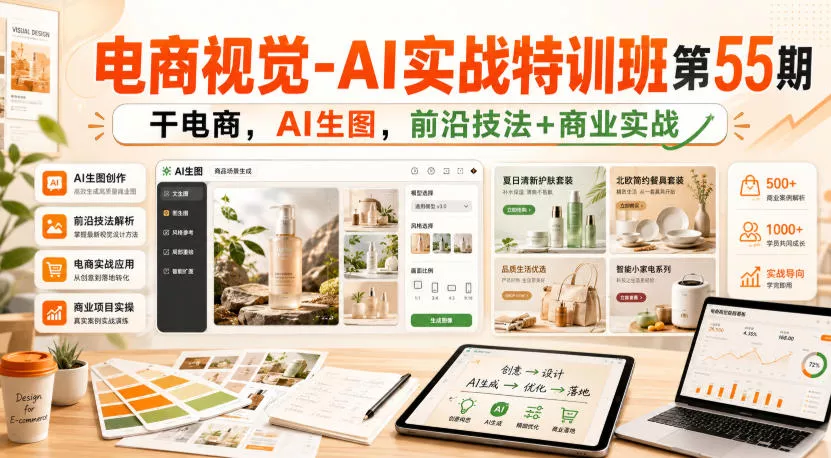 电商视觉-AI实战特训班第55期，干电商，AI生图，前沿技法+商业实战 一点学习助手-零基础自学教程-副业项目-兴趣学习-网盘拉新平台-英语启蒙项目资源网